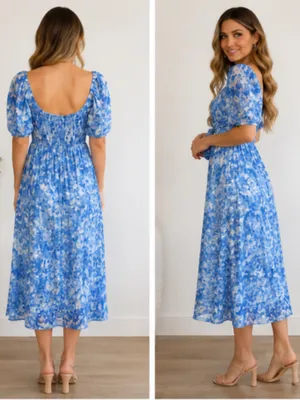 Faithfull the Brand Charlize Midi Dress in Blue Roos Tie Dye Cloudscape Size S thumbnail 2