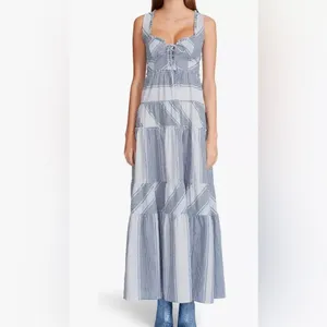 Betsey Johnson Stripe Play Yarn-Dye Tiered Maxi Dress Blue Small size Gingham thumbnail 5