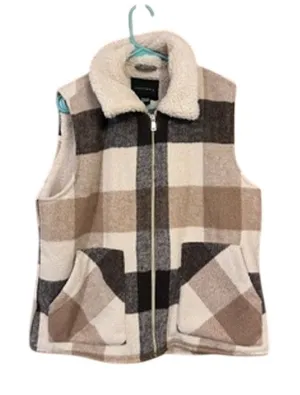 Sanctuary Brown Cream Buffalo Plaid Sherpa Vest thumbnail 1
