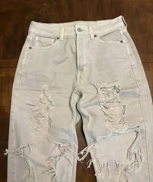 American Eagle Outfitters Distressed Ripped Gray Jeans Size 4 Regular Mom Jeans thumbnail 1