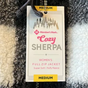 Sherpa Cozy Jacket Fluffy Zip Black White Buffalo Checkerboard Comfy Womens M thumbnail 11