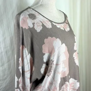 Ruby Rd Women's XL Sweater Floral Knit Pullover Tan Pink Crew Neck EUC thumbnail 5