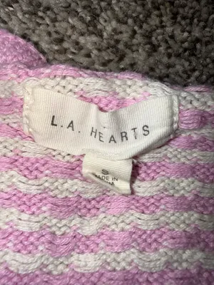 L.A. Hearts Pink and White Striped Short Sleeve Lace-Up Front Knit Crop Top thumbnail 2