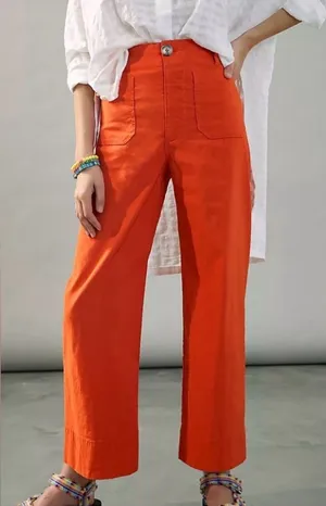 Anthropologie Maeve The Colette Wide Leg Pants Orange Magic Fabric Crop Size 26 thumbnail 1