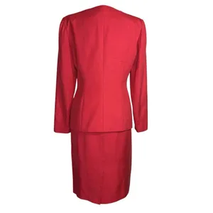 Vintage 90s Liz Claiborne 100% Silk Red Skirt Suit Set Bow Embroidery Size 6‎ thumbnail 6