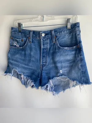 Levi’s 501 original cutoff denim shorts button fly medium blue wash raw hem 28 thumbnail 7