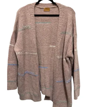 POL Pink Knit Open Front Cardigan‎ Sweater With Embroidered Details Womens thumbnail 1