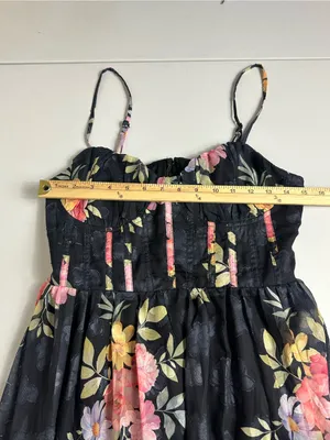 Lulus Elegant Radiance Classic Black Floral Print Ruffled Bustier Midi Dress M thumbnail 9