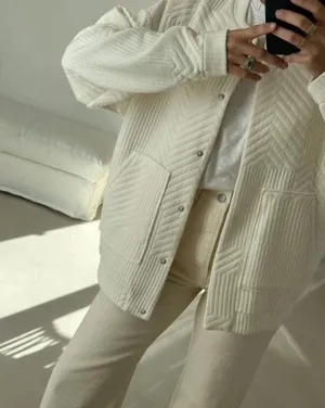 jacket coat bomber overcoat cream ribbed casual fall lightweight thumbnail 5