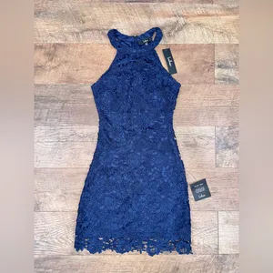 NEW Lulus Love Poem Navy Blue Lace Bodycon Halter Dress thumbnail 12