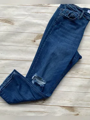 Vervet denim jeans dark wash stretch straight leg crop ankle length distressed thumbnail 9