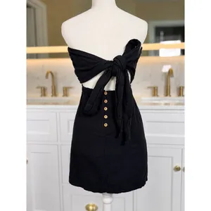 Free People Free-Est Romper Skort Womens Medium Black Tie Back Open Back Boho thumbnail 4