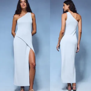 NWT‎ Abercrombie & Fitch form to flatter one shoulder ribbed maxi dress white M thumbnail 2