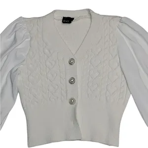 Victorian White Knit Puff Sleeves Cardigan Size S/M thumbnail 3