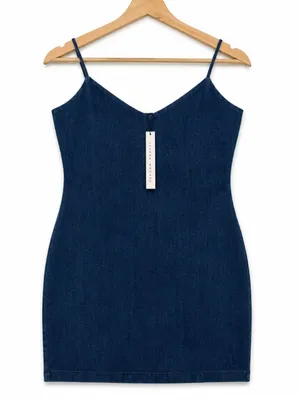 Susana Monaco Denim Mini Slip Dress Size Small NWT Stretchy Bodycon Blue thumbnail 8