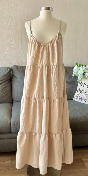 Backless Beige Maxi Dress Tan thumbnail 1