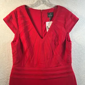 Adrianna Papell Red Mesh Panel V-Neck Cap Sleeve‎ Cocktail Dress Size 16 NEW thumbnail 3