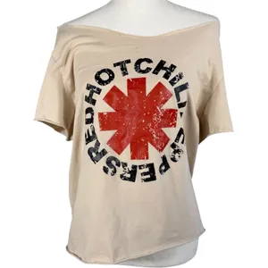 Red Hot Chili Peppers Graphic Tee Womens L Tan Off Shoulder Rock Band Shirt thumbnail 5
