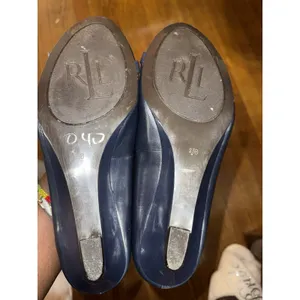 Ralph Lauren Madison Wedge Buckle Slip On Blue Peep Toe Shoes Women's Sz 8.5B‎ thumbnail 6