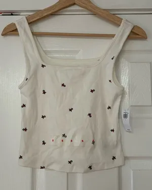 Old Navy Floral Embroidered Cream Tank Top Size Small‎ NWT thumbnail 1