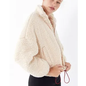 Urban Outfitters Teddy Sherpa Jacket Womens M‎ Cream Cropped Full Zip Fleece thumbnail 3