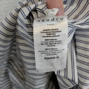 Sandro Paris Striped Slip Dress Blue White Cotton V-Neck Mini Size 38 R20002E-10 thumbnail 11