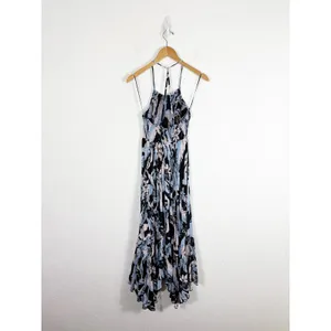 Free People Heat Wave Printed Maxi Slip Dress Large Blue Floral Bohemian thumbnail 13