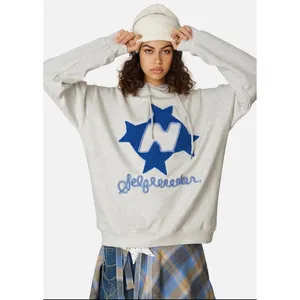 Aelfric Eden Hoodie Womens Medium Gray Blue Star Y2K Streetwear Chenille Patch thumbnail 2