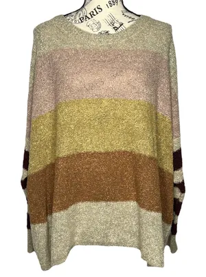 Active USA (M) Multicolor Colorblock Striped Textured Oversized Sweater thumbnail 1