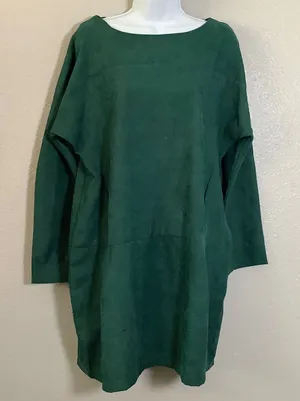 NWT Cellabie Corduroy Forest‎ Green Modest Lagenlook Oversized Comfy Dress M thumbnail 1