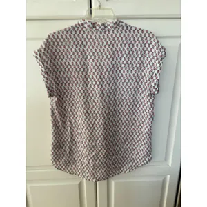 Pleione Womens‎ Small Pink Navy Paisley V-Neck Cap Sleeve Blouse Top White thumbnail 5