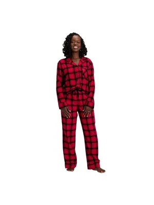 NEW Wondershop Plaid Flannel Long Sleeve Pajama Shirt Holiday Red / Black L thumbnail 5