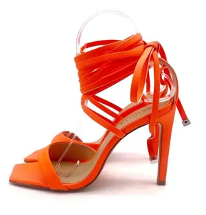 NEW Schutz Bryce Leather Stiletto Sandals Acid Orange Lace-Up Sandals Size 5.5 thumbnail 2