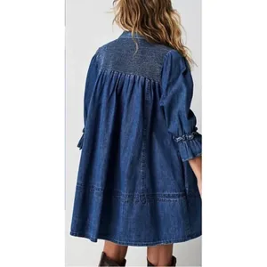Free People Western Bohemian Vanessa Denim Tunic Top Shirt Dress Size Medium thumbnail 5