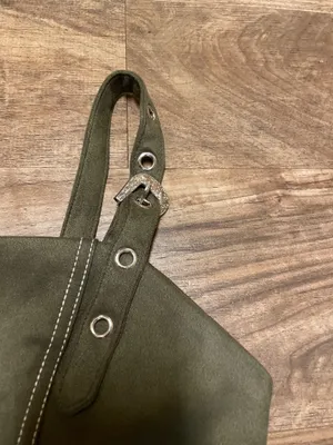 AUW Olive Green Faux Suede Mini Overall Dress with Silver Buckles Size Small thumbnail 6
