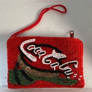 VINTAGE: small, beaded wristlet bag Red thumbnail 4