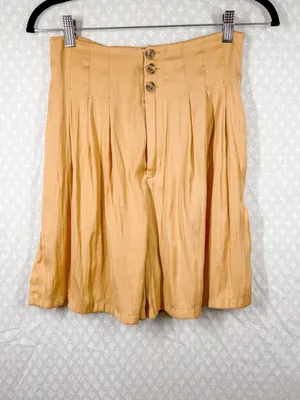 Free People‎ Yellow High Rise Pleated Satin Baggy Shorts thumbnail 2