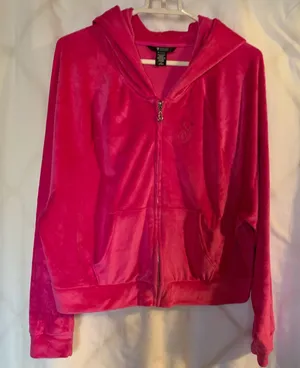 Hot Pink Velour Victoria’s Secret Full-Zip Hoodie Sz L thumbnail 1