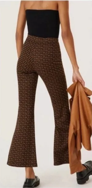Anthropologie Sabine Flare Pants‎ Brown Black Motif Size Medium thumbnail 1