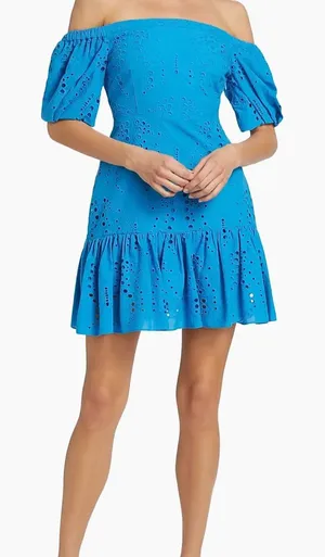 Milly Blue Eyelet Off-Shoulder Dress thumbnail 1