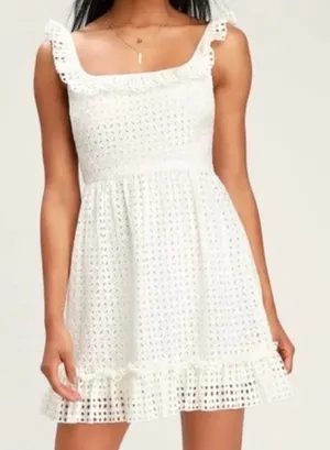 Lulus Make‎ a Wish White Eyelet Ruffled Mini Dress MEDIUM thumbnail 1