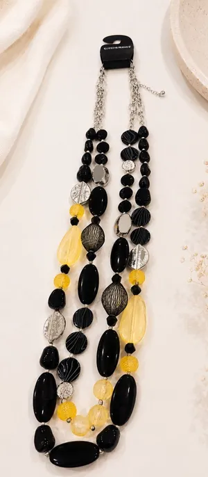 Catherines Designer layered chunky Multi-Strand Black & Yellow Beaded Statement Necklace thumbnail 1