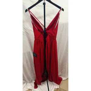 New! Lulu's Ballroom Bliss Red Pleated Deep V Chiffon Long Maxi Dress Sz Large thumbnail 6