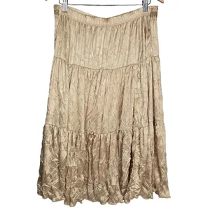 AGB Womens XL Tiered Midi Skirt Beige Sequins‎ Waist USA Made Vintage thumbnail 2