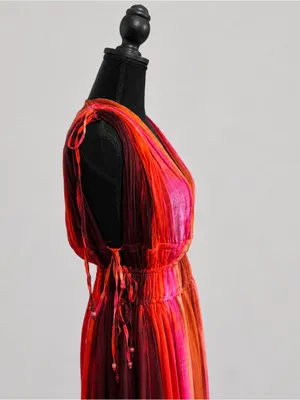 NWT Zara Sunset Flowy Maxi Dress Medium Plunge V-Neck Adjustable Tie Waist Boho thumbnail 5