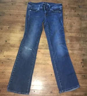 American Eagle stretchy cowboycore distressed slim boot jeans thumbnail 1