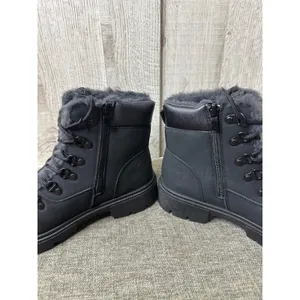 Womens Sz 7 Black Faux Fur-Lined Boots Side Zipper & Lace-Up Emo Goth Grunge thumbnail 5