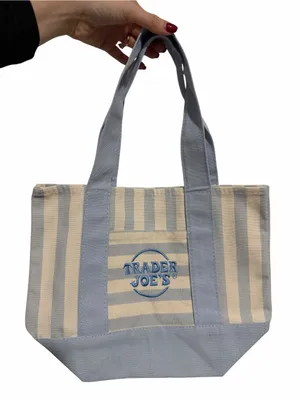 Trader Joe's SOLD OUT Blue & Cream Striped Canvas Tote thumbnail 1