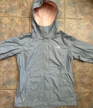 north face lightweight windbreaker with hood, size small, light pink & grey thumbnail 1