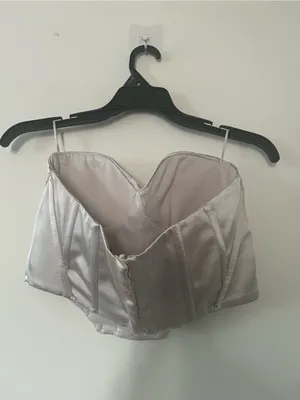Zara Silver Satin Corset Bustier Top Medium Strapless Shapewear thumbnail 4